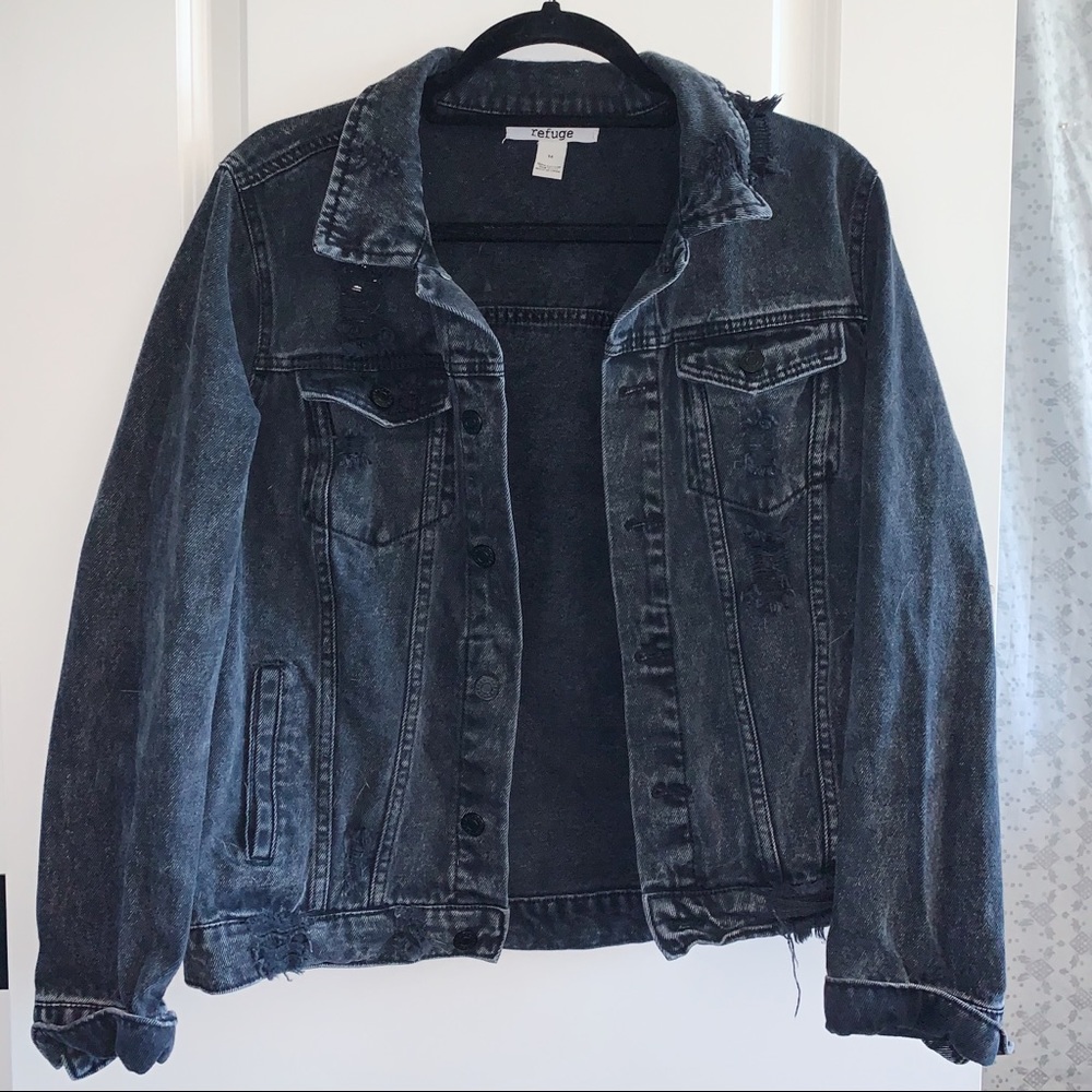 Refuge Medium Black Denim Jacket with Fringe